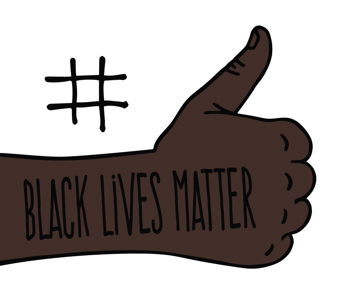 tummen upp svarta liv spelar roll. protestbanner om mänskliga rättigheter för svarta människor i Amerika. vektor illustration.