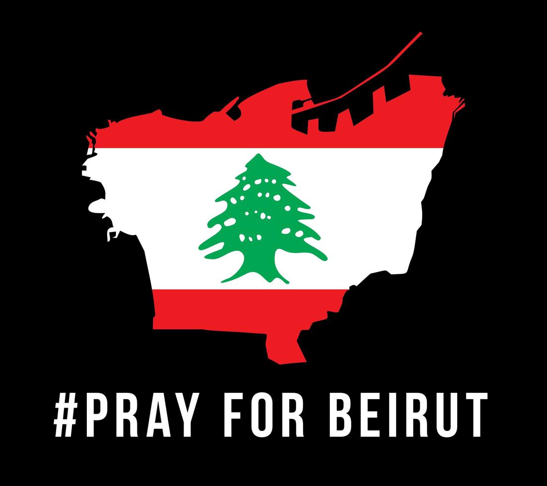 beten Sie für Beirut Vektorillustration mit Beirut Karte auf schwarzem Hintergrund Konzept des Betens, Trauerns, Menschlichkeit für Beirut Libanon massive Explosion vektor