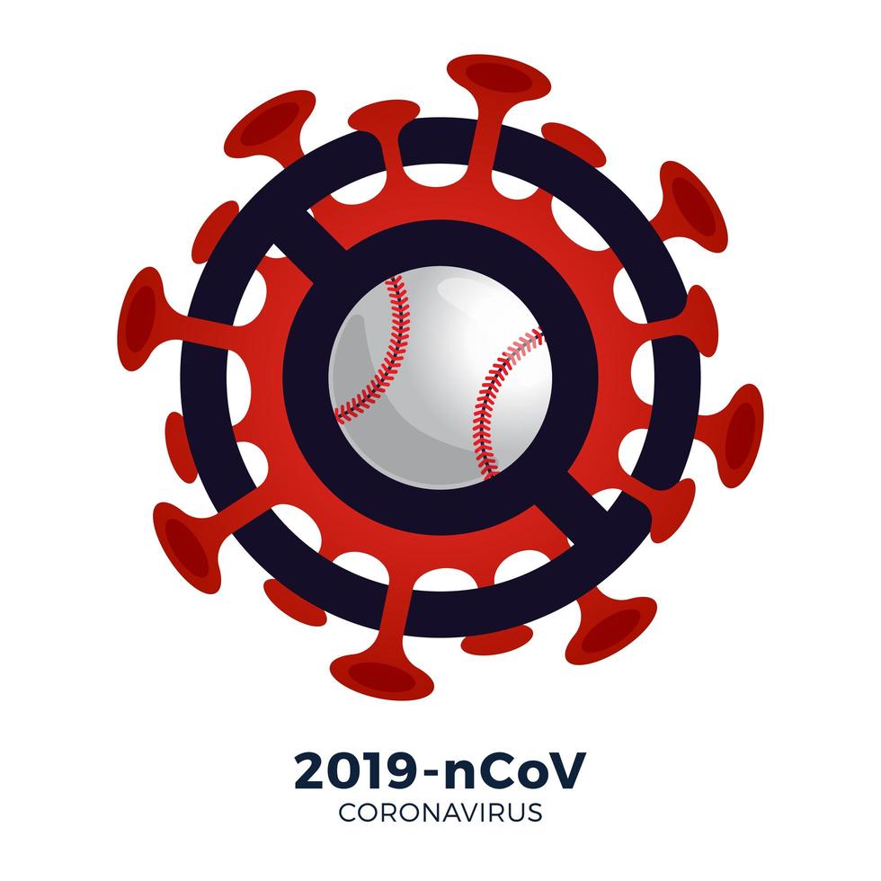 Baseball Vektor Zeichen Vorsicht Coronavirus. Stopp des Ausbruchs 2019-ncov. Coronavirus-Gefahr und Risiko für die öffentliche Gesundheit Krankheit und Grippeausbruch. Absage von Sportveranstaltungen und Spielkonzept