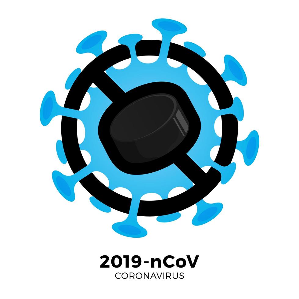 hockey puck vektor tecken försiktighet coronavirus. stoppa 2019-ncov-utbrottet. koronavirus fara och folkhälsorisk sjukdom och influensautbrott. avbokning av sportevenemang och matchkoncept