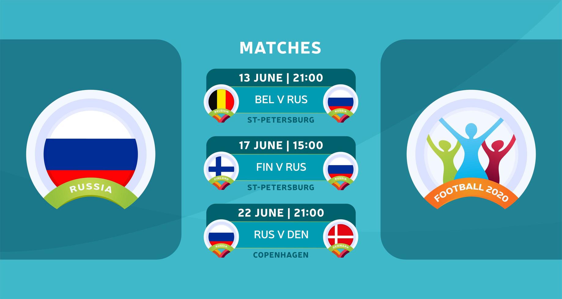 schema över matcher i Rysslands landslag i den sista etappen vid EM i fotboll 2020. vektorillustration med den officiella grusen av fotbollsmatcher. vektor