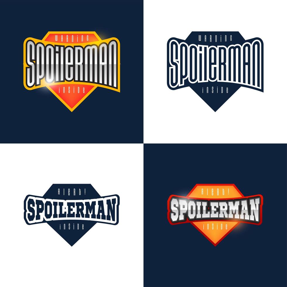 Spoilerman Alarm lustiger Slogan. Sportart Emblem Typografie. Superheld Spoiler Mann Logo Aufkleber für Ihr T-Shirt, Druck, Kleidung vektor