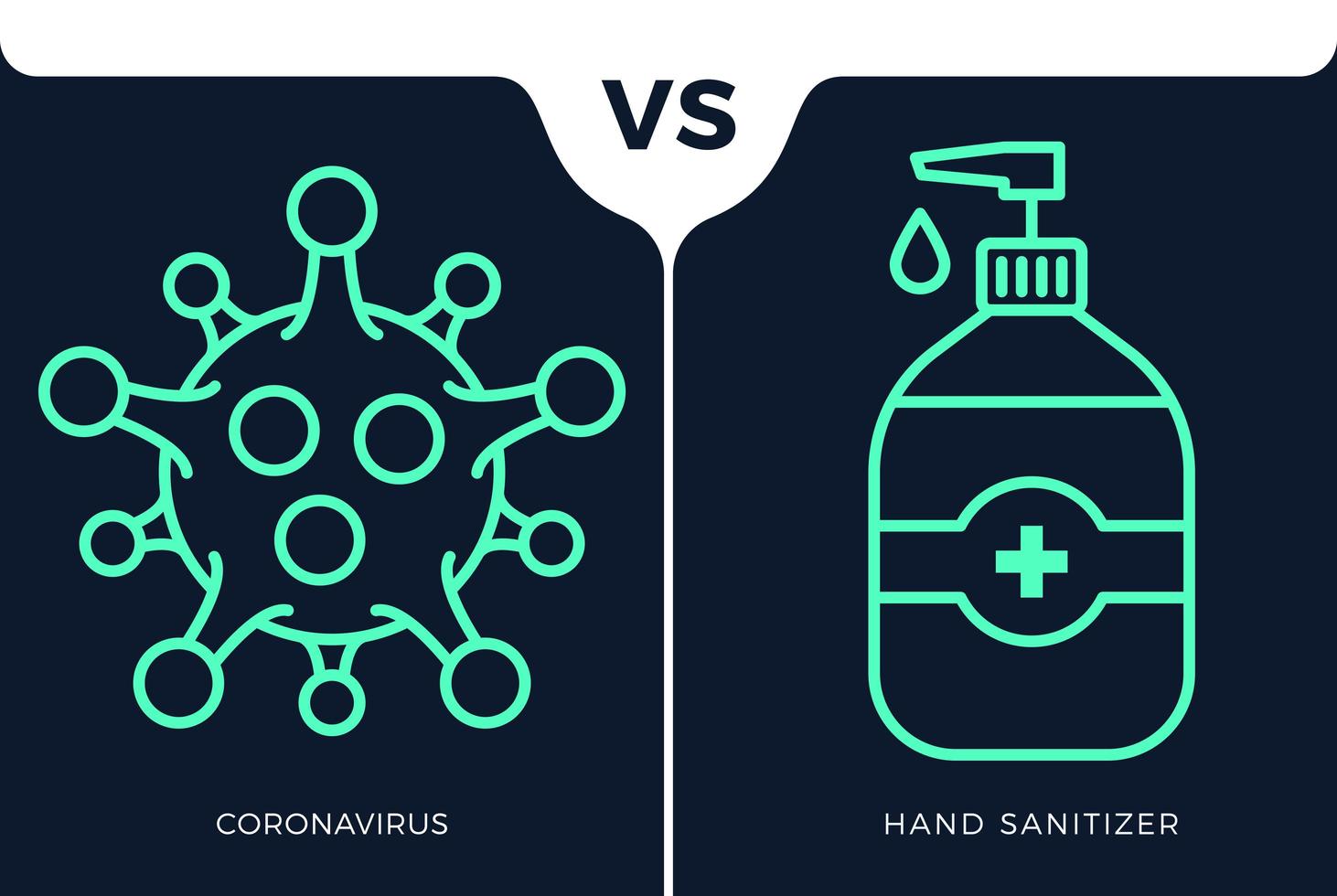 banner hand sanitizer gel antivirus vs eller versus coronavirus koncept skydd covid-19 tecken vektorillustration. covid-19 förebyggande design bakgrund. vektor
