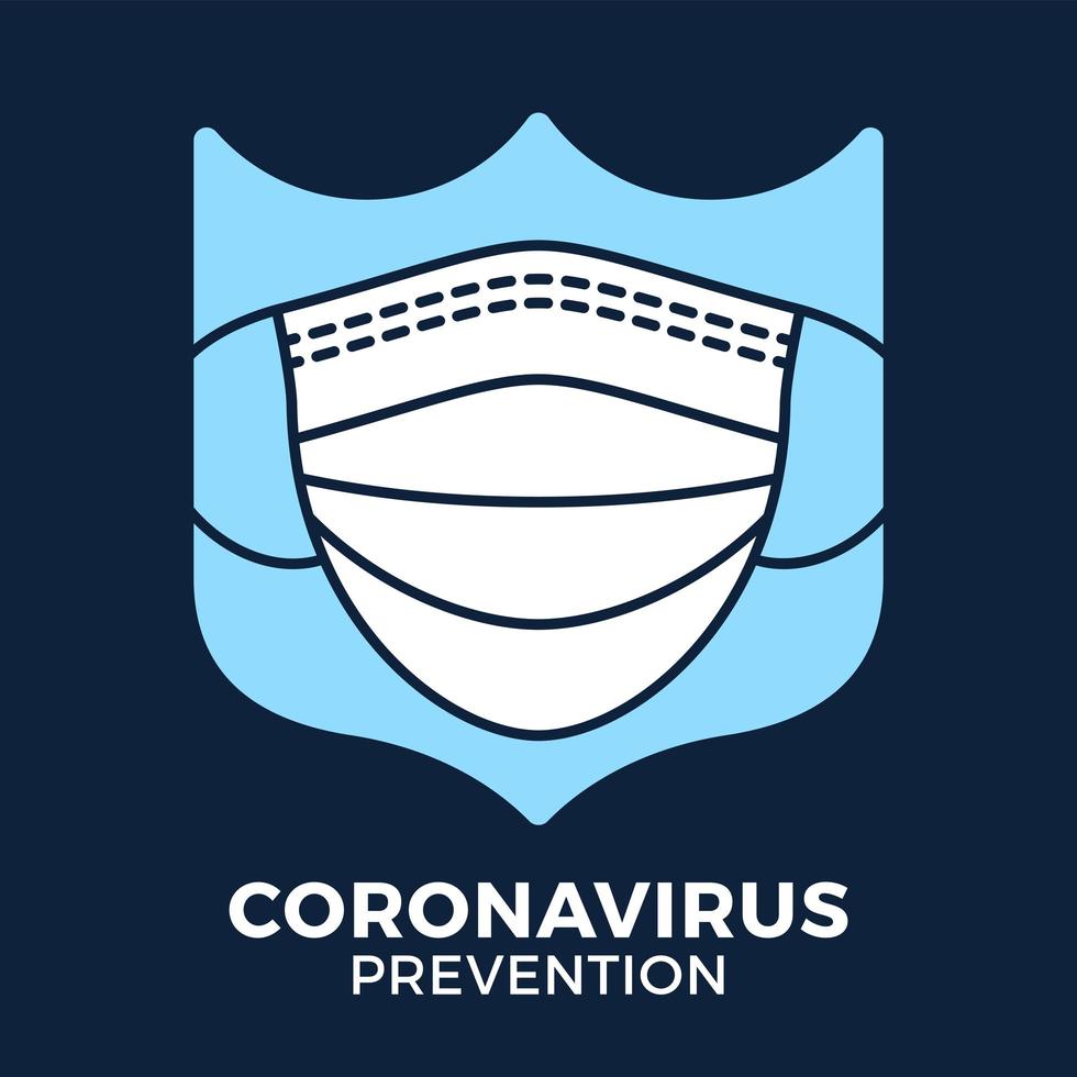 banner ansiktsmask i sköld ikon förebyggande coronavirus. koncept skydd covid-19 tecken vektorillustration. covid-19 förebyggande design bakgrund. vektor