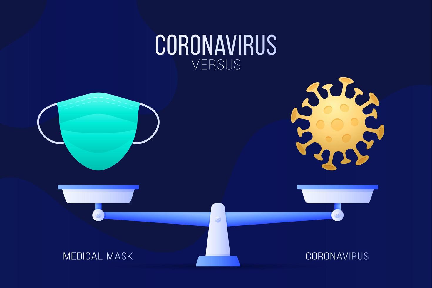 Coronavirus oder medizinische Maskenvektorillustration. kreatives Konzept von Skalen und Versus, auf einer Seite der Skala befindet sich ein Virus covid-19 und auf der anderen Seite das Maskensymbol. flache Vektorillustration. vektor