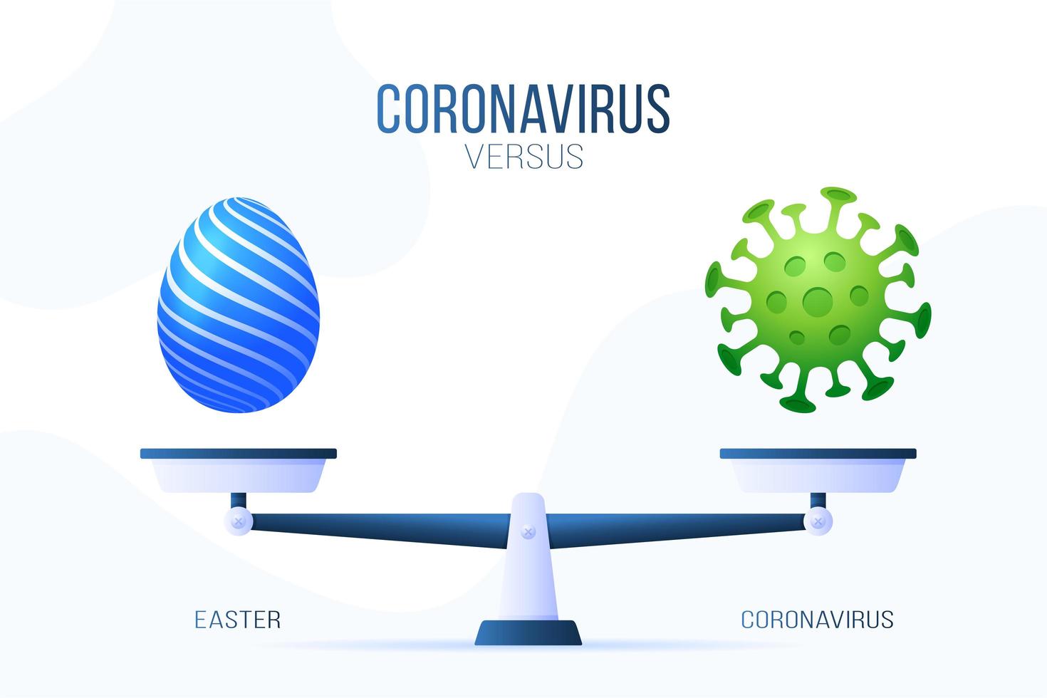 Coronavirus oder glückliche Osternvektorillustration. kreatives Konzept von Skalen und Versus, auf einer Seite der Skala befindet sich ein Virus covid-19 und auf der anderen Seite ein Osterei-Symbol. flache Vektorillustration. vektor