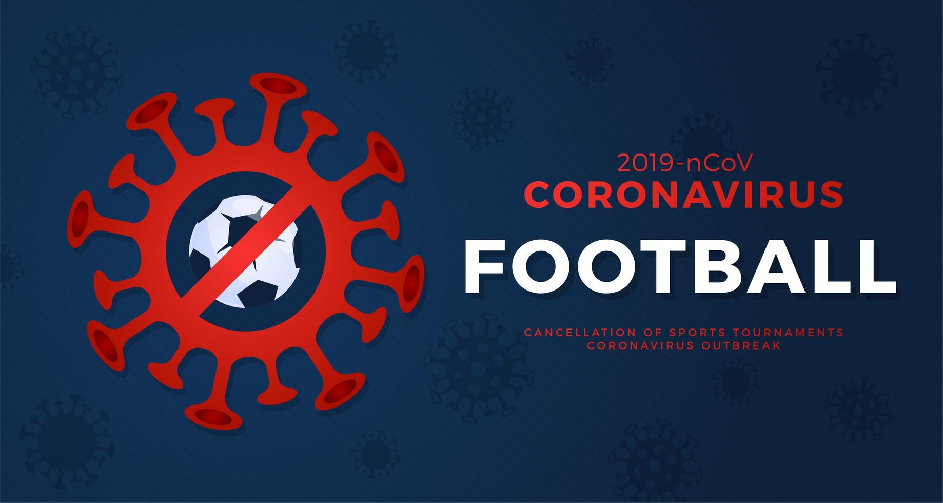 fotboll vektor banner försiktighet coronavirus. stoppa 2019-ncov-utbrottet. koronavirus fara och folkhälsorisk sjukdom och influensautbrott. avbokning av sportevenemang och matchkoncept