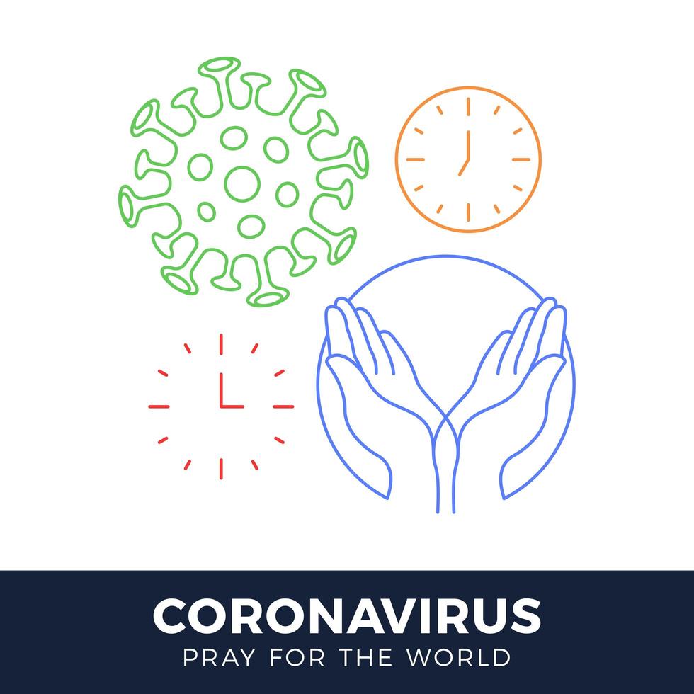 beten Sie für das Welt-Coronavirus-Konzept mit Handvektorillustration. vektor