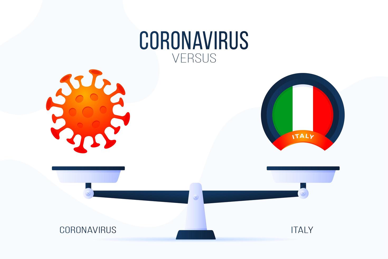 Coronavirus oder Italien Vektor-Illustration. kreatives Konzept von Skalen und Versus, auf der einen Seite der Skala befindet sich ein Virus covid-19 und auf der anderen Seite das italienische Flaggensymbol. flache Vektorillustration. vektor