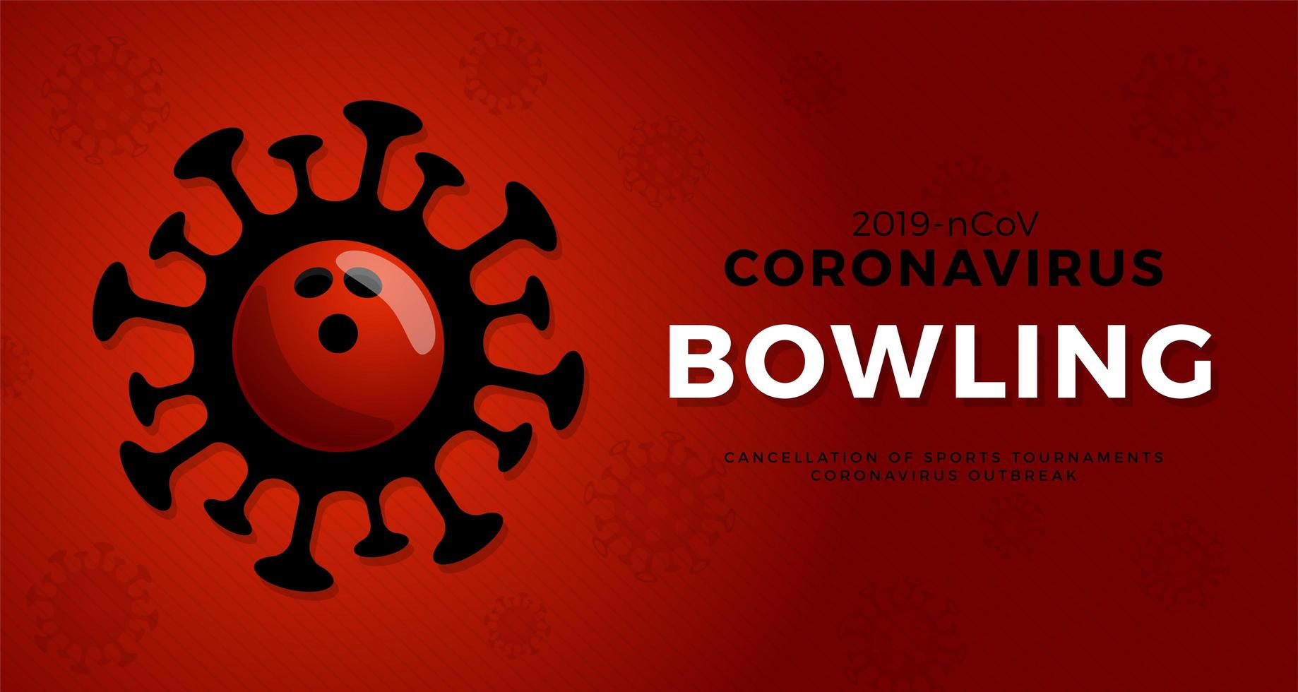 Bowling Vektor Banner Vorsicht Coronavirus. Stopp des Ausbruchs 2019-ncov. Coronavirus-Gefahr und Risiko für die öffentliche Gesundheit Krankheit und Grippeausbruch. Absage von Sportveranstaltungen und Spielkonzept