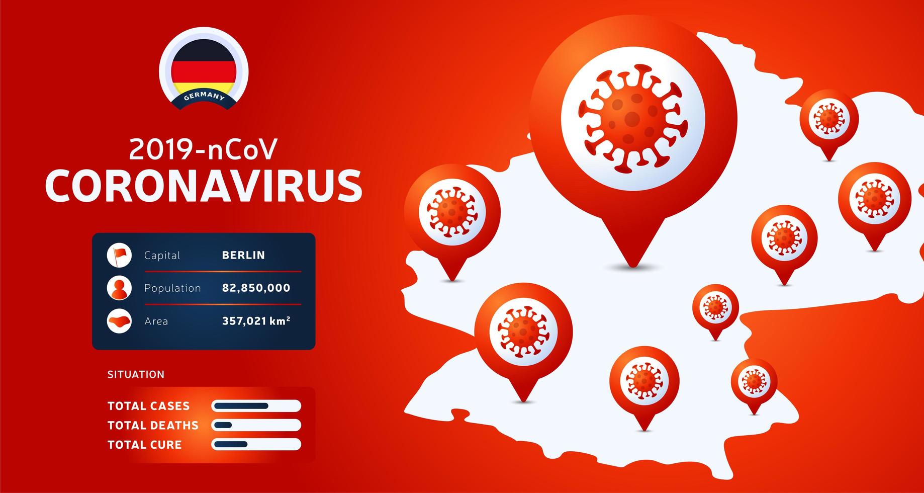 Ausbruch des Coronavirus aus Wuhan, China. Achten Sie auf neuartige Coronavirus-Ausbrüche in Deutschland. Verbreitung des neuartigen Coronavirus-Hintergrunds. vektor
