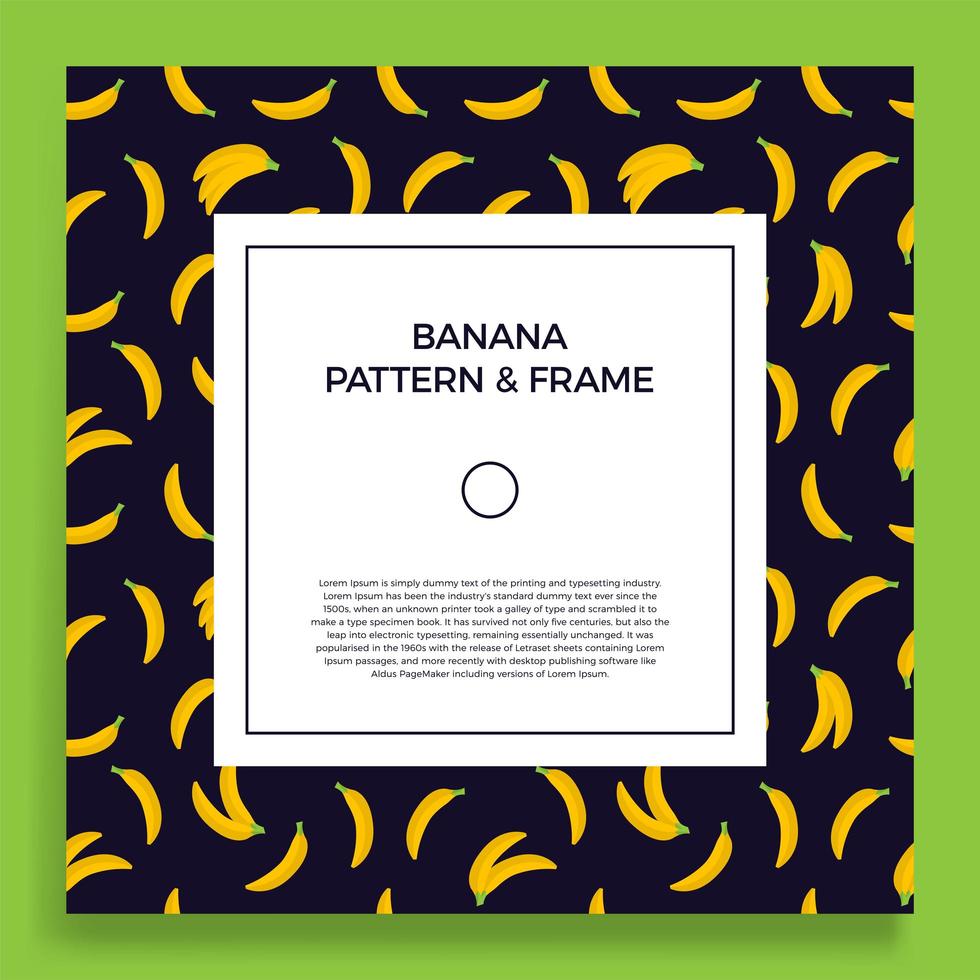 ett fyrkantigt vykort med sömlösa bananmönster. vektor ram banner med gula frukt bananer. sommarillustration med ett tomt utrymme för text