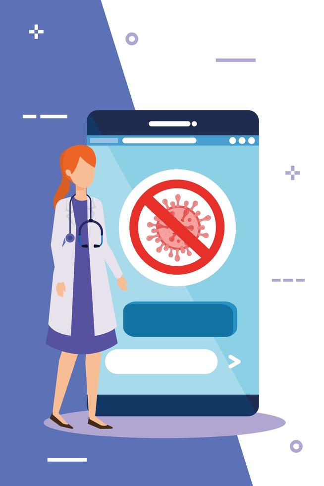 onlinemedicin med kvinnlig läkare och smartphone vektor