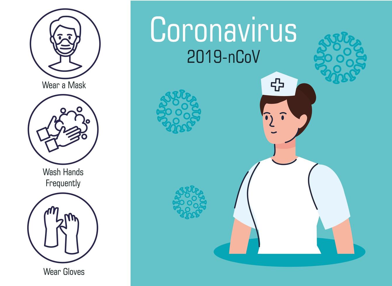 coronavirusförebyggande banner med sjuksköterska vektor