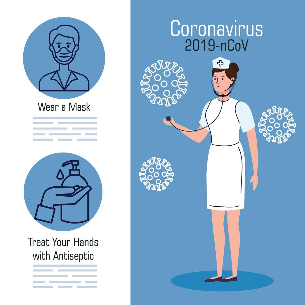 coronavirusförebyggande banner med sjuksköterska vektor
