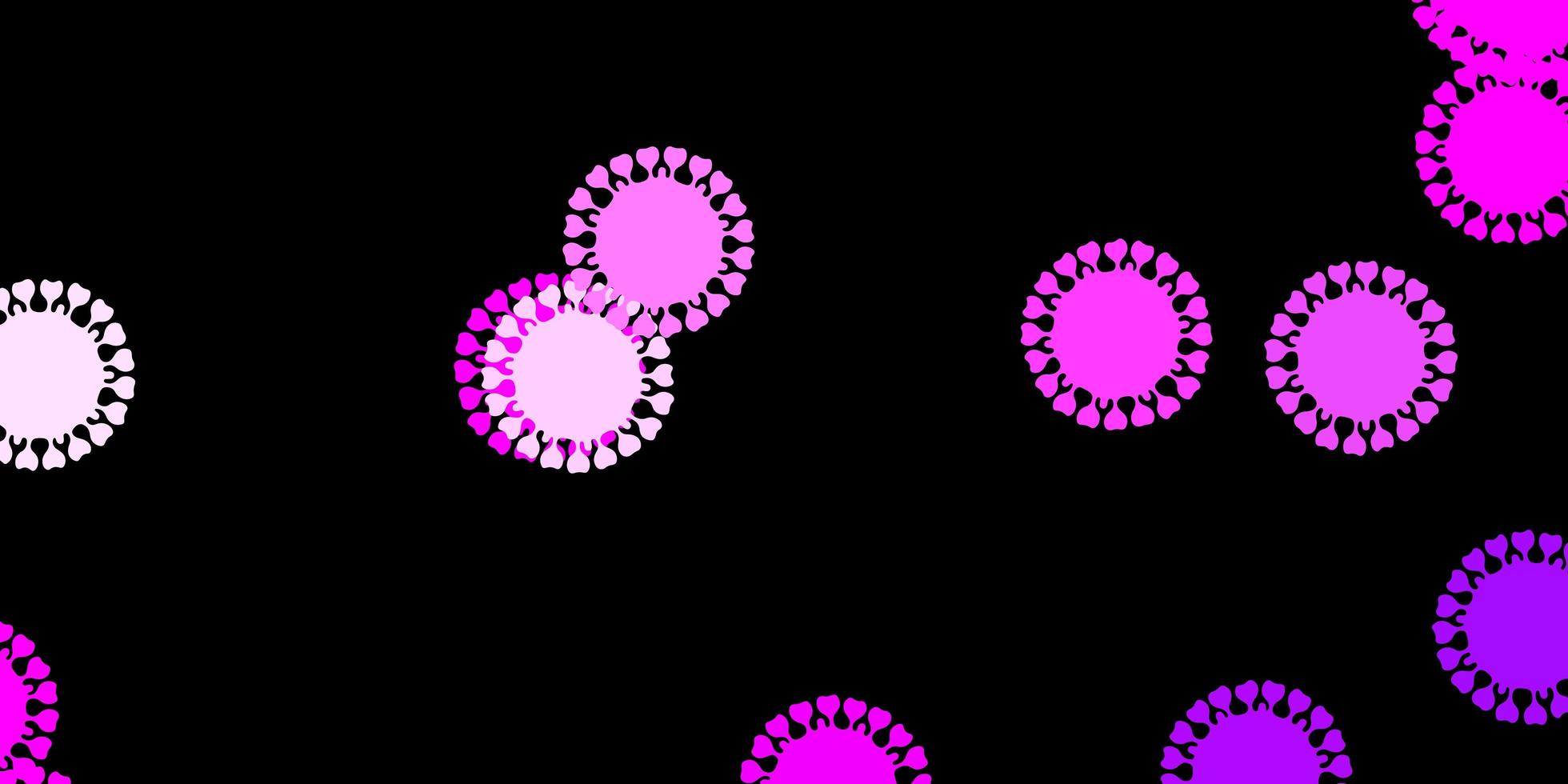 mörk lila, rosa vektor bakgrund med covid-19 symboler