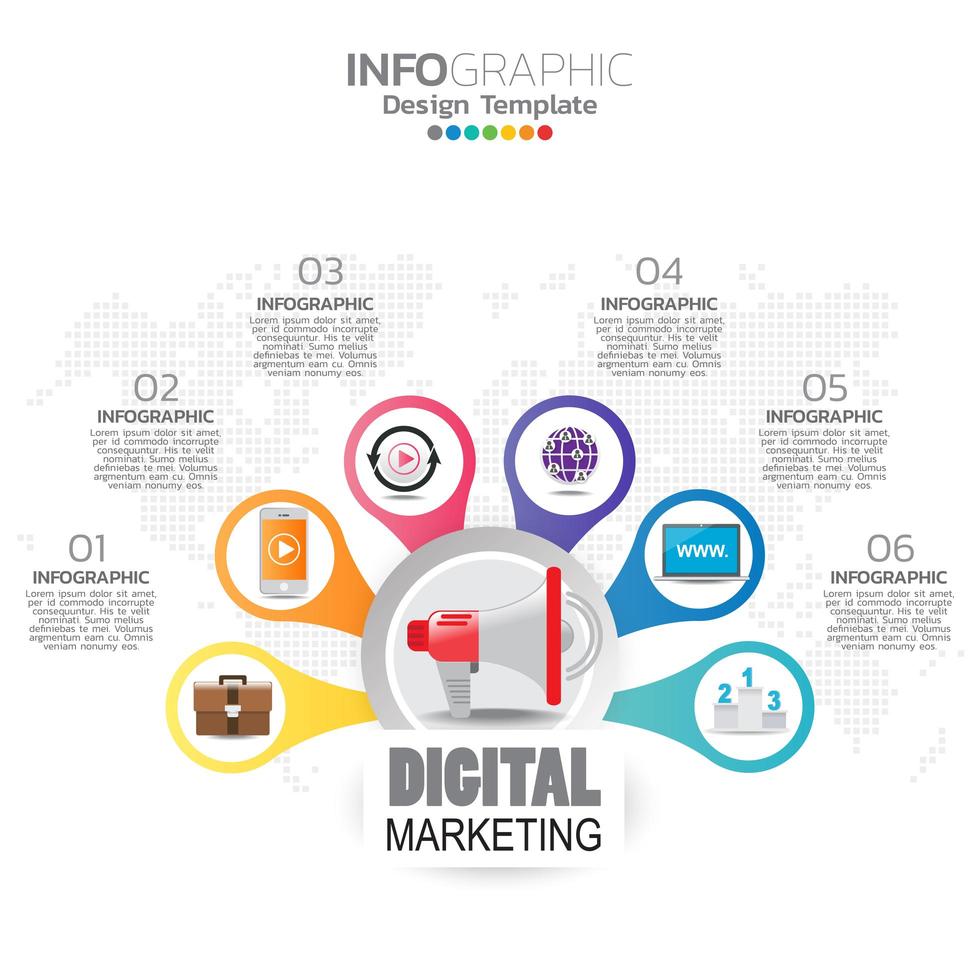 Infografik-Vorlage mit digitalem Marketing-Symbolkonzept. vektor