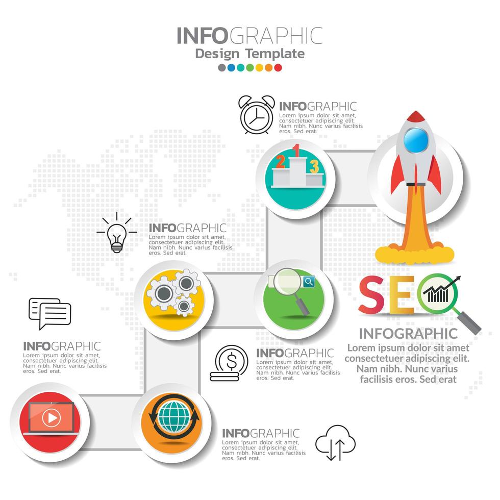 Infografik Konzept Illustration von SEO Infografiken mit Business Layout Vorlage. vektor