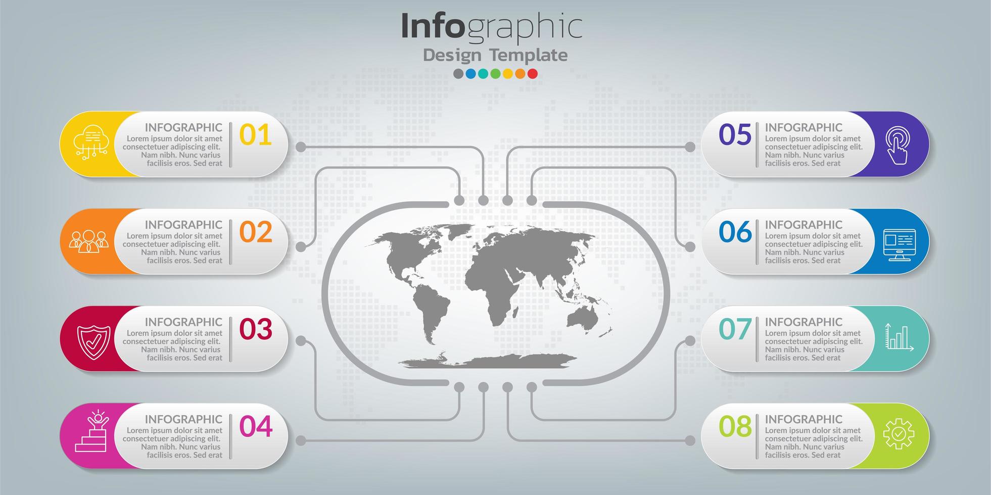 Infografik im Geschäftskonzept mit 8 Optionen, Schritten oder Prozessen. vektor