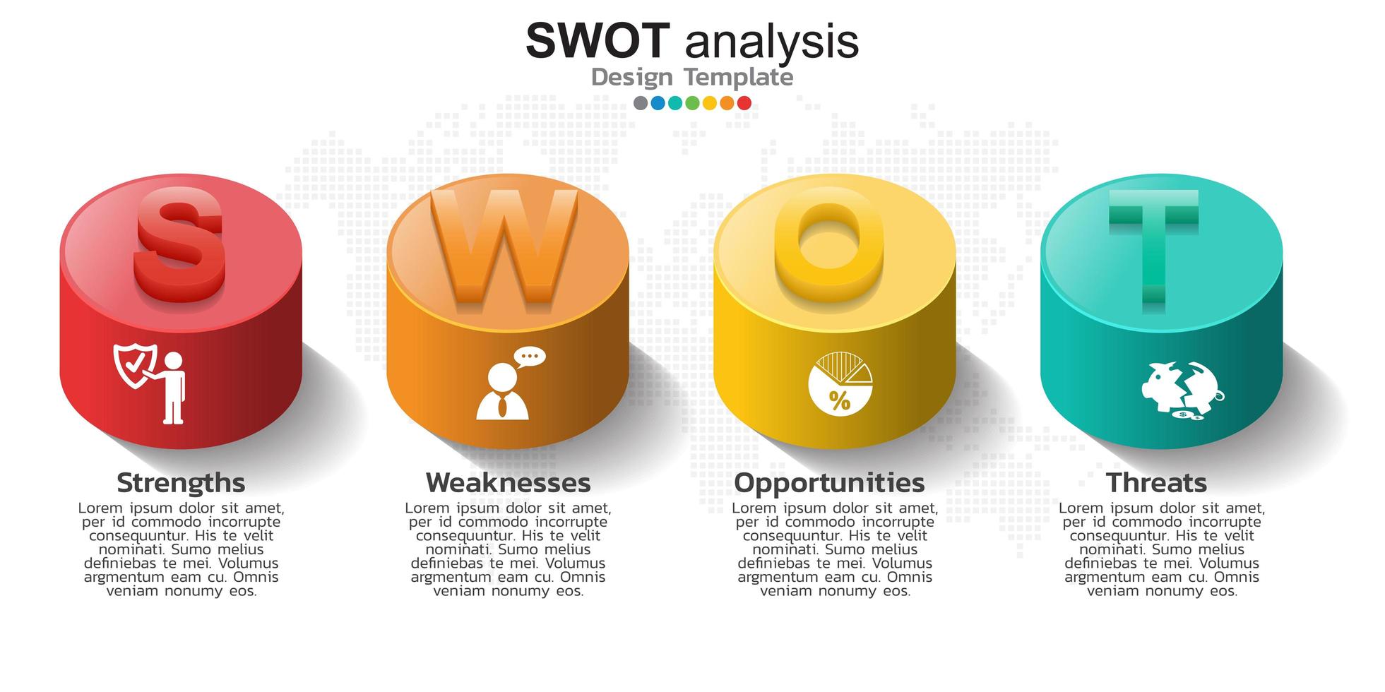 vier bunte Elemente mit Symbolen und Platz für Text im Konzept der Swot-Analyse. vektor