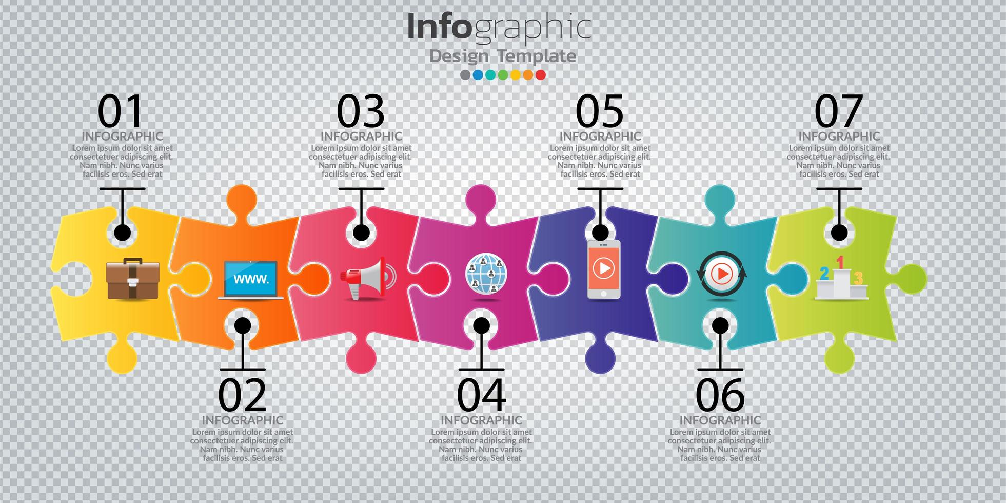 Infografik im Business-Puzzle-Konzept mit 7 Optionen, Schritten oder Prozessen. vektor