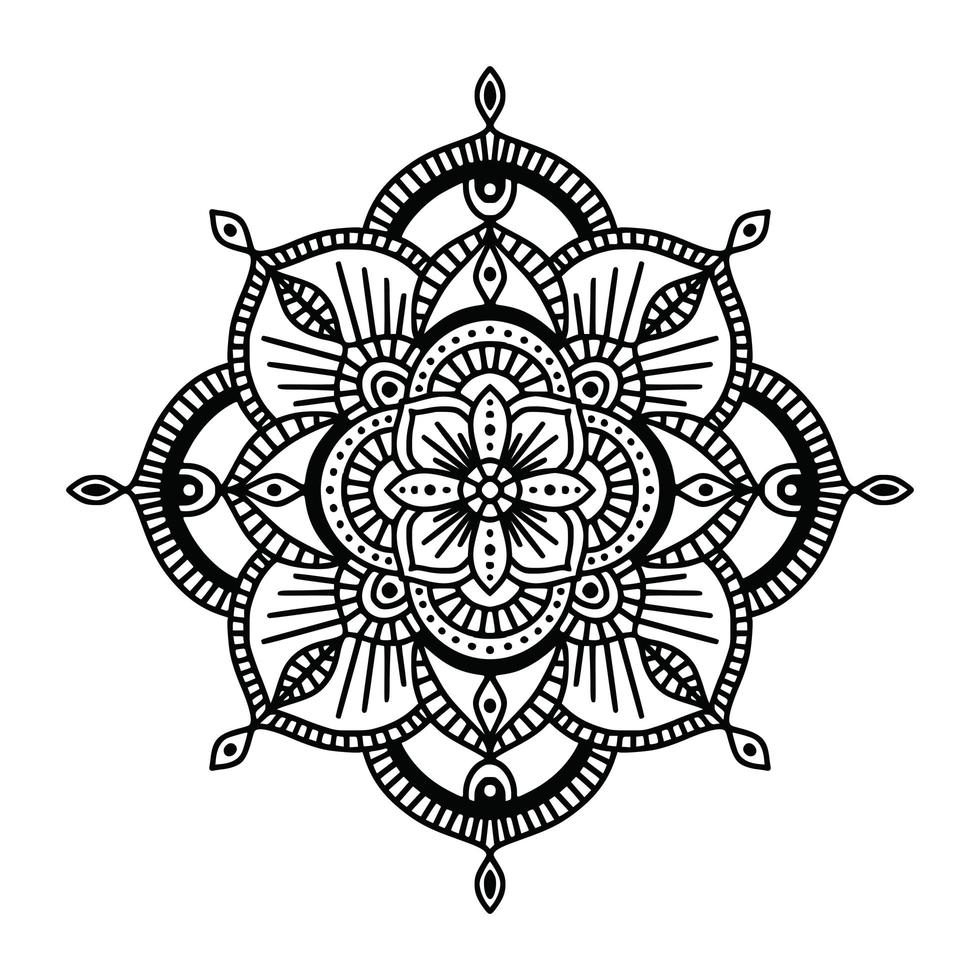 ethnisches Schwarzweiss-Blumenmandala, auf weißem Hintergrund vektor