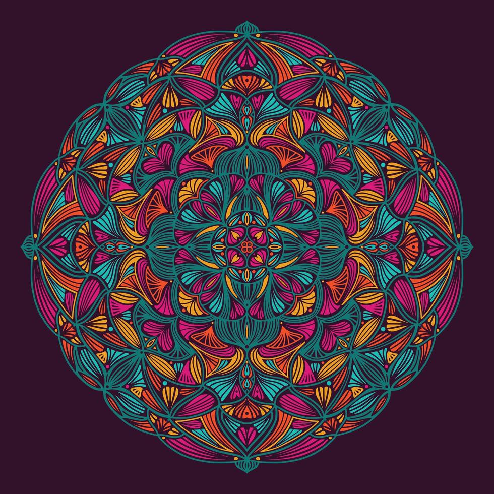 färgglad dekorativ blommig etnisk mandala vektor