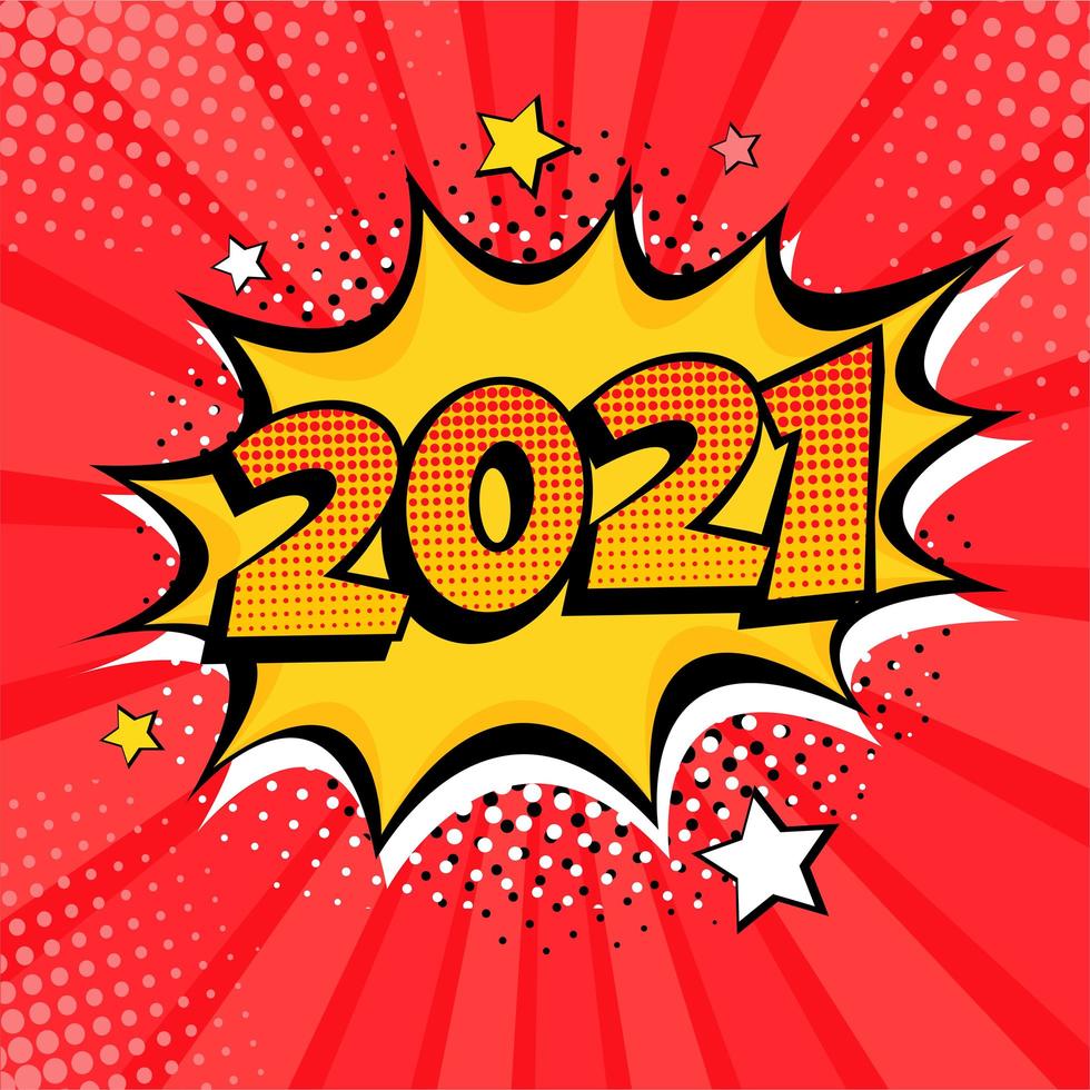 2021 nyår serietidning popkonst vykort eller gratulationskort element. vektor