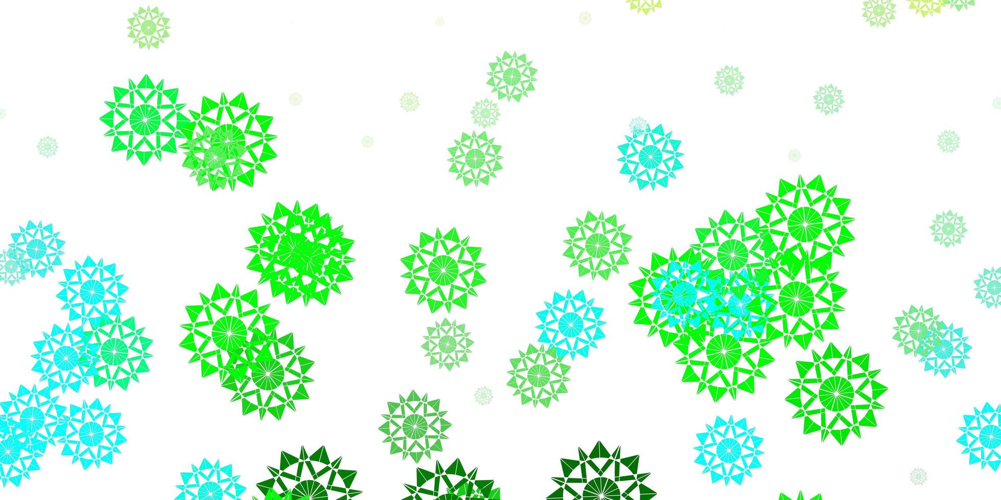 ljusblått, grönt vektormönster med färgade snöflingor. vektor