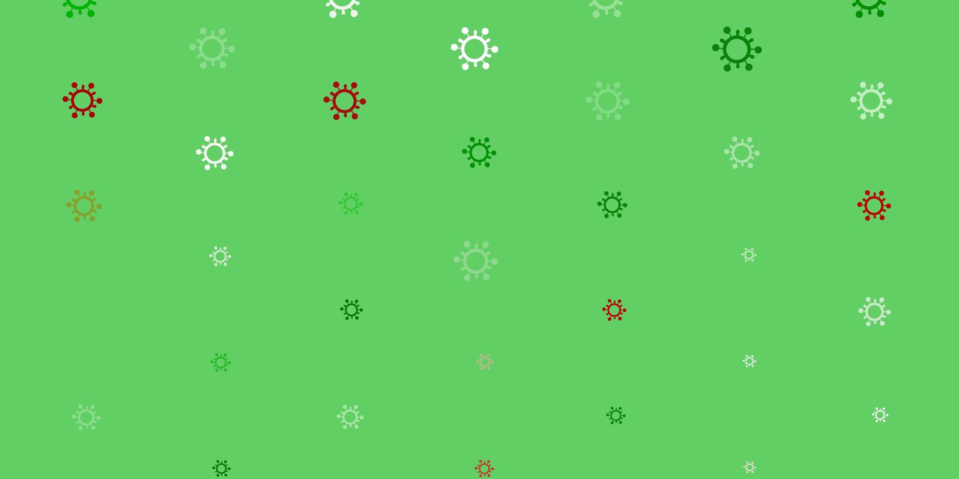 hellgrüner, roter Vektorhintergrund mit covid-19 Symbolen. vektor
