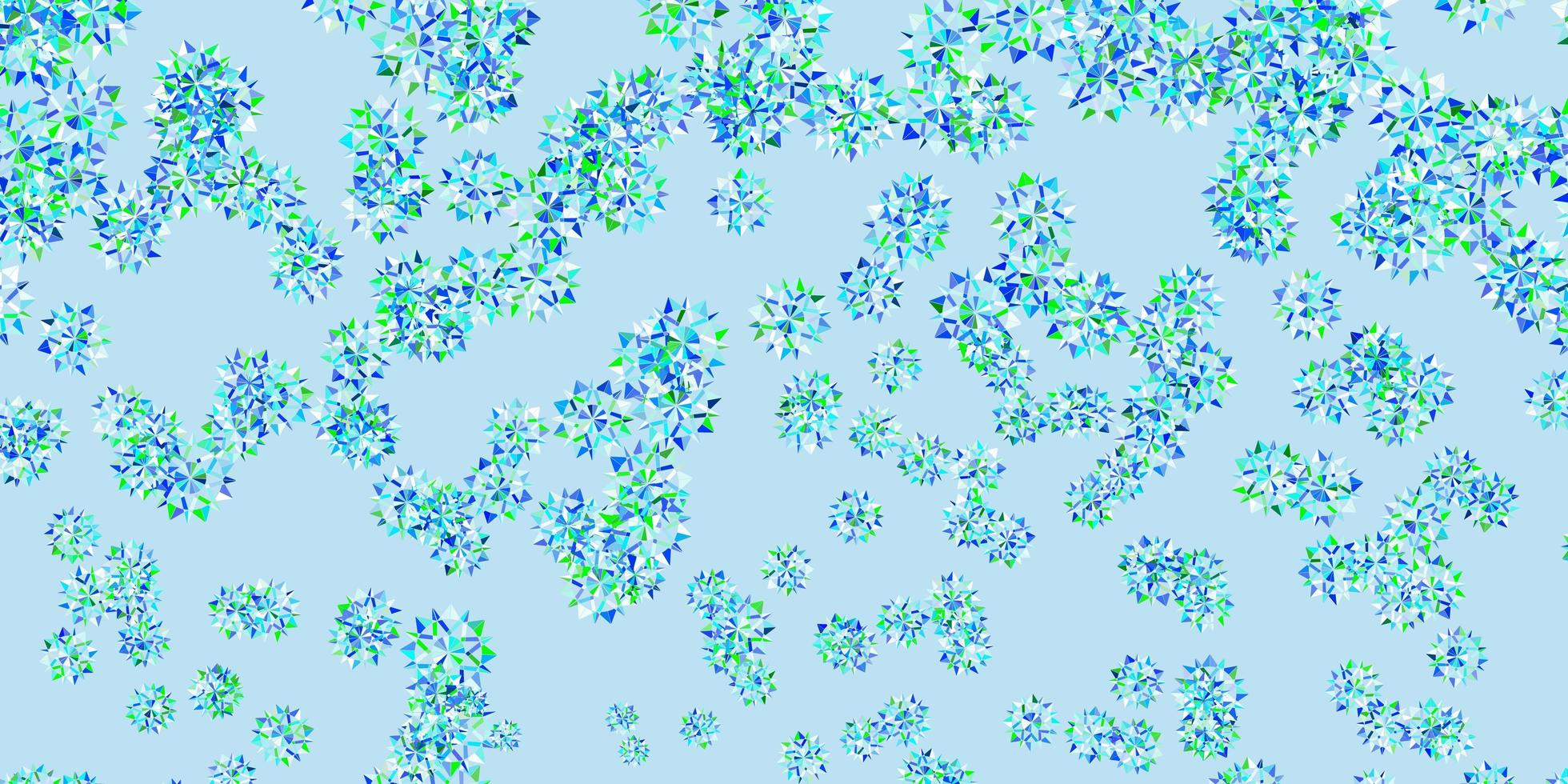 ljusblått, grönt vektormönster med färgade snöflingor. vektor