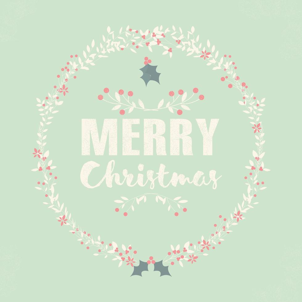 Frohe Weihnachten Postkarte mit Schriftzug und Blumenkränzen vektor