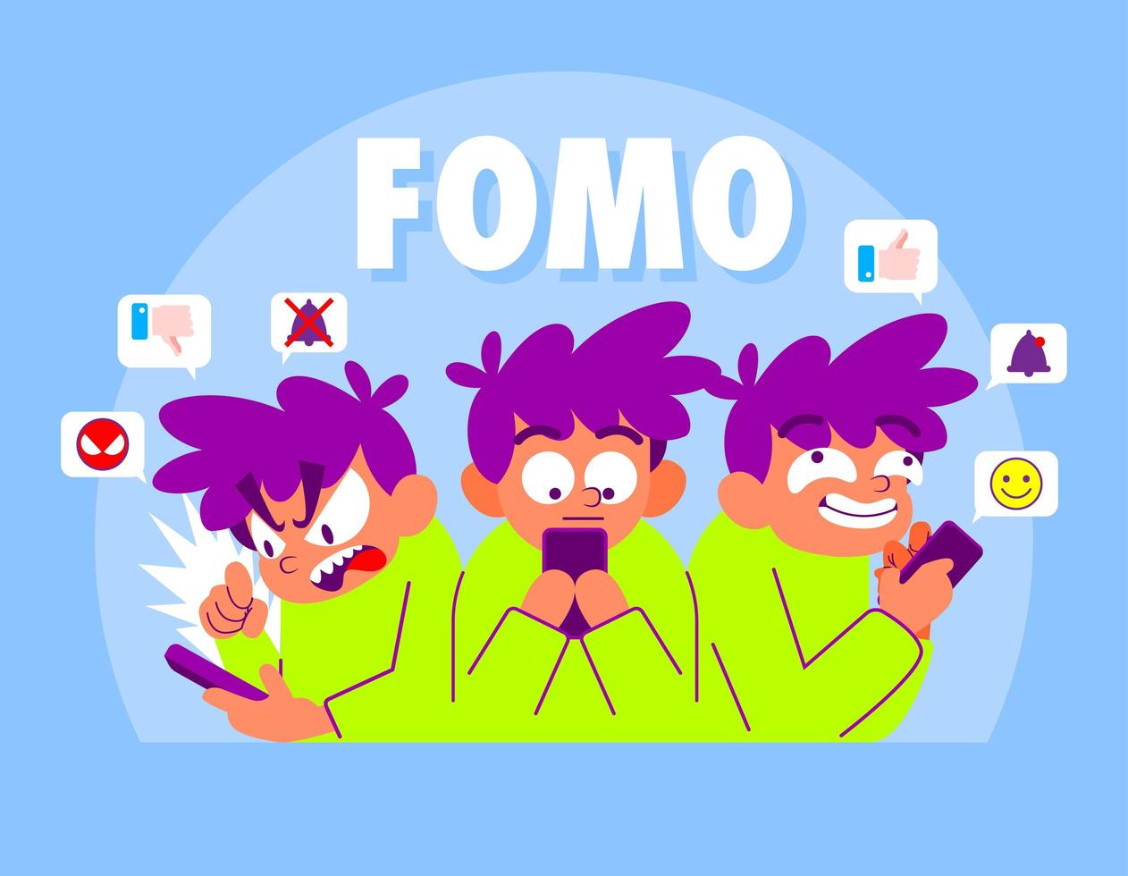 fomo tecknad illustration, rädsla för att missa vektor