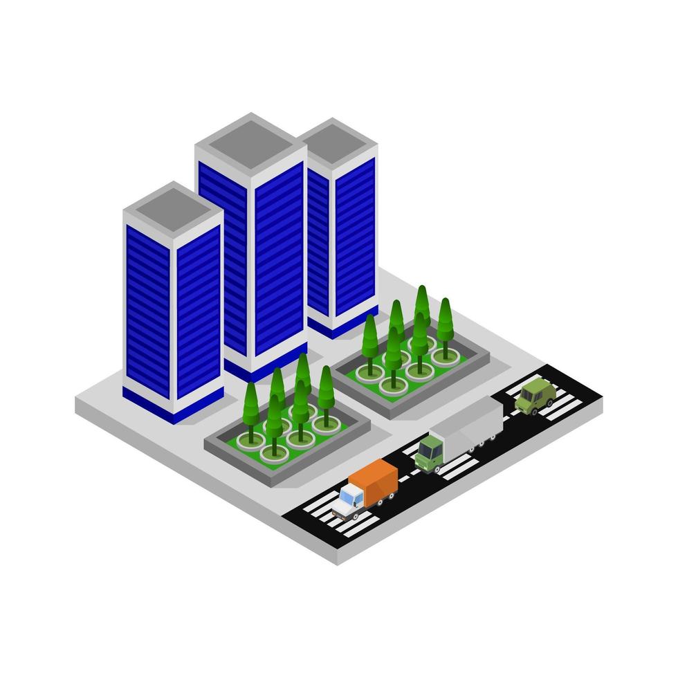 isometrische Stadt auf weißem Hintergrund dargestellt vektor