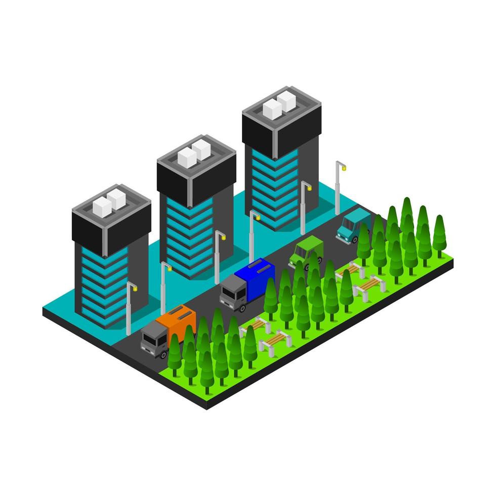 isometrische Stadt auf weißem Hintergrund dargestellt vektor