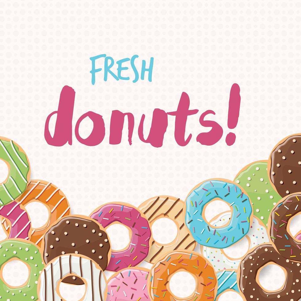 Plakatentwurf mit bunten glänzenden leckeren Donuts vektor