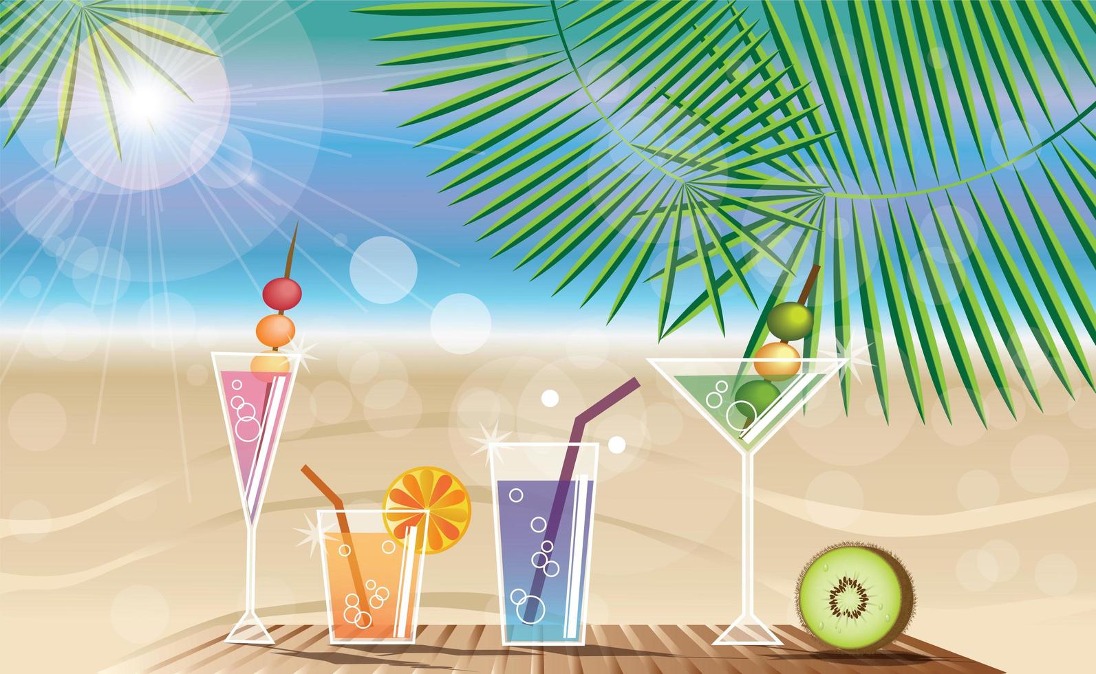 sommarsemester bakgrund med tropisk ö och cocktails vektor