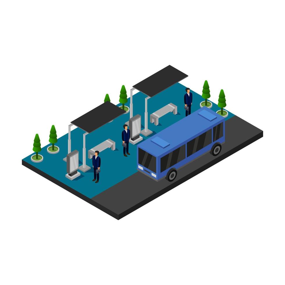 isometrisk busshållplats på vit bakgrund vektor
