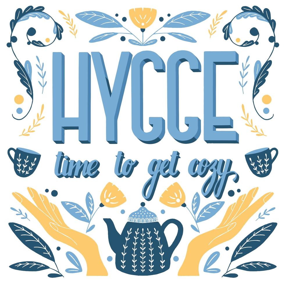 hygge-koncept. handbokstäver skandinavisk folkmotiv design vektor