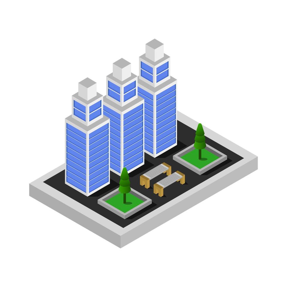 isometrisk skyskrapa illustrerad på vit bakgrund vektor