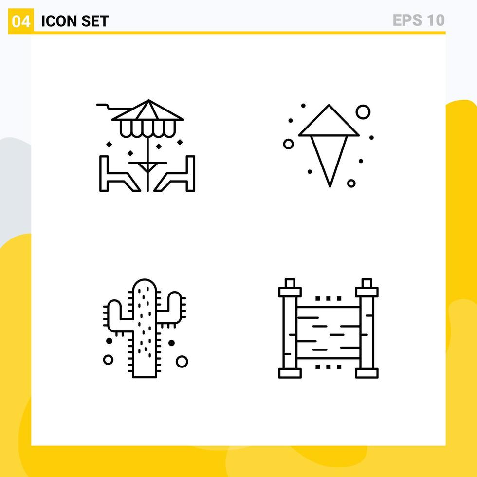Gruppe von 4 modernen Filledline-Flachfarben für Strandfarmmöbel bis Garten editierbare Vektordesign-Elemente vektor