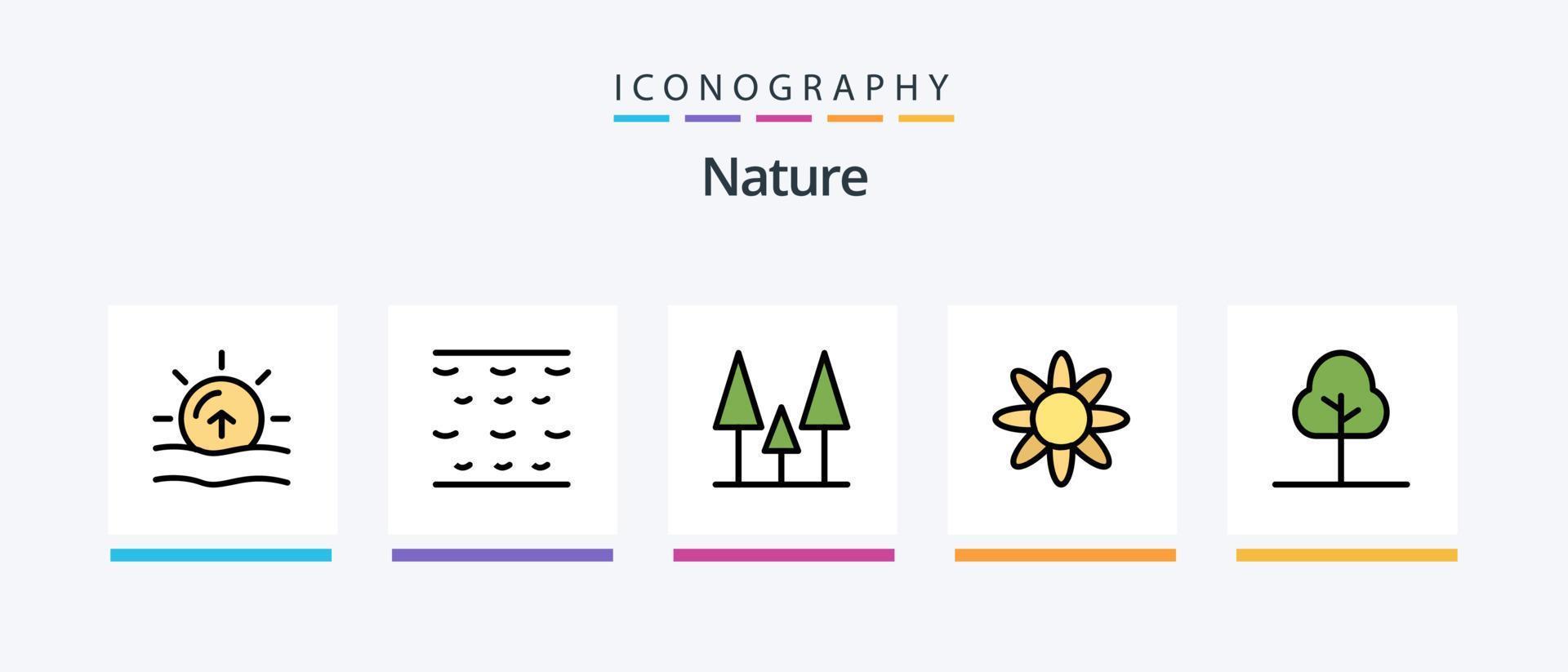 Naturlinie gefüllt 5 Icon Pack einschließlich . Baum. Nacht. Natur. Wald. kreatives Symboldesign vektor