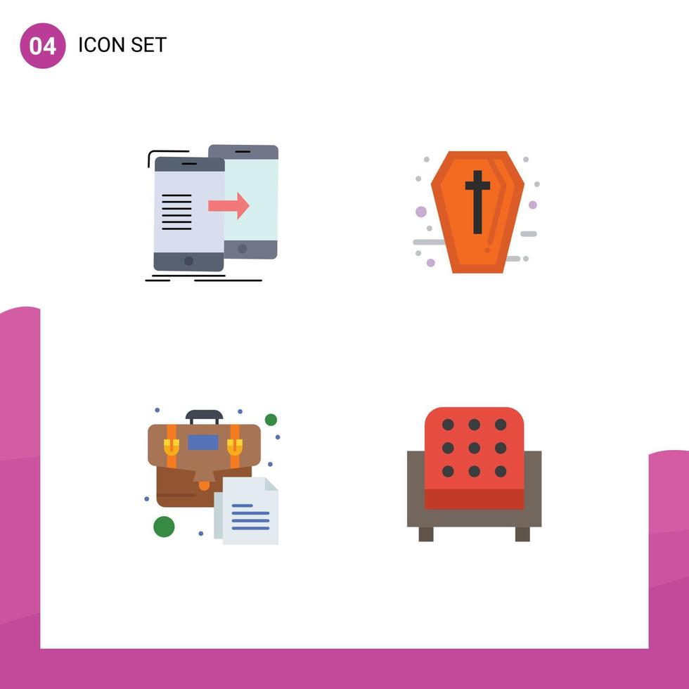 4 thematische Vektor-Flachsymbole und editierbare Symbole von editierbaren Vektordesign-Elementen für die Synchronisierung von Datenbeuteln vektor