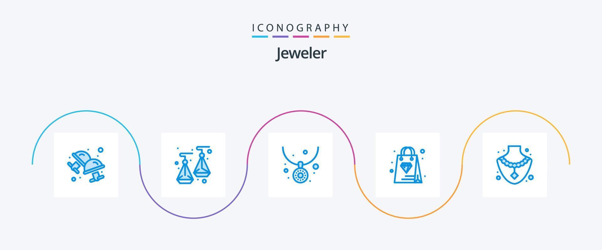 smycke blå 5 ikon packa Inklusive . pärla. mode. diamant. väska vektor