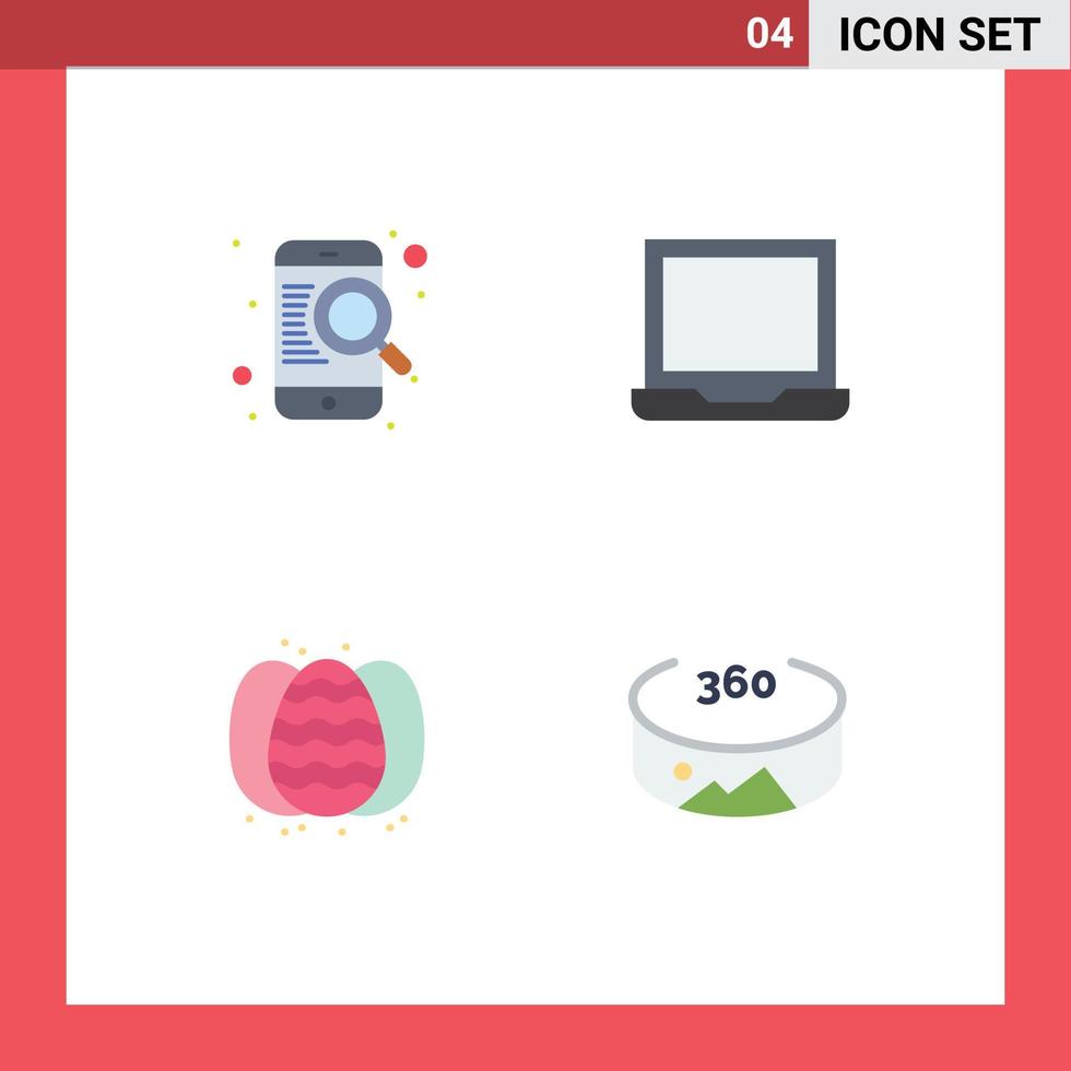 modern uppsättning av 4 platt ikoner pictograph av hitta råna uppkopplad bärbar dator panorama redigerbar vektor design element