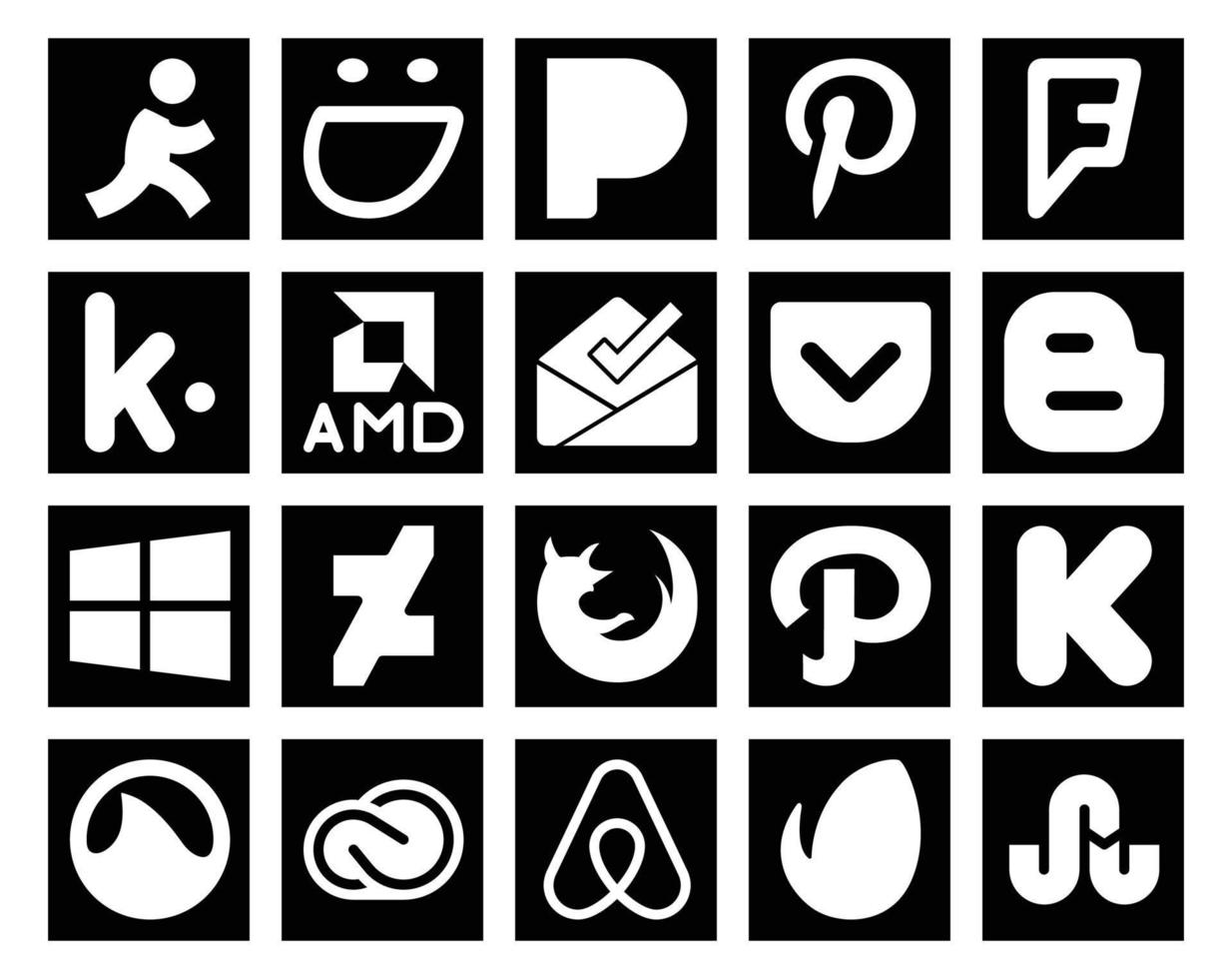 20 Social Media Icon Pack inklusive Creative Cloud Kickstarter Pocket Path Firefox vektor