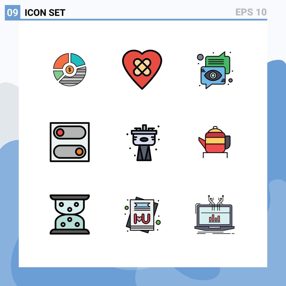 modern uppsättning av 9 fylld linje platt färger och symboler sådan som toggle preferenser hjärta Tal kommunikation redigerbar vektor design element