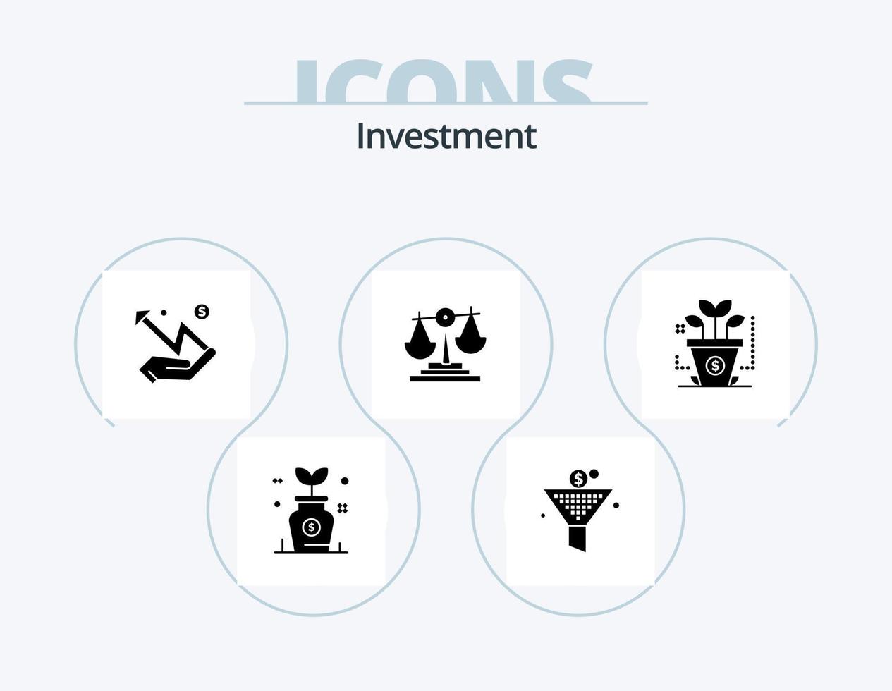 investering glyf ikon packa 5 ikon design. investering. investering. hand. beslut. balans vektor