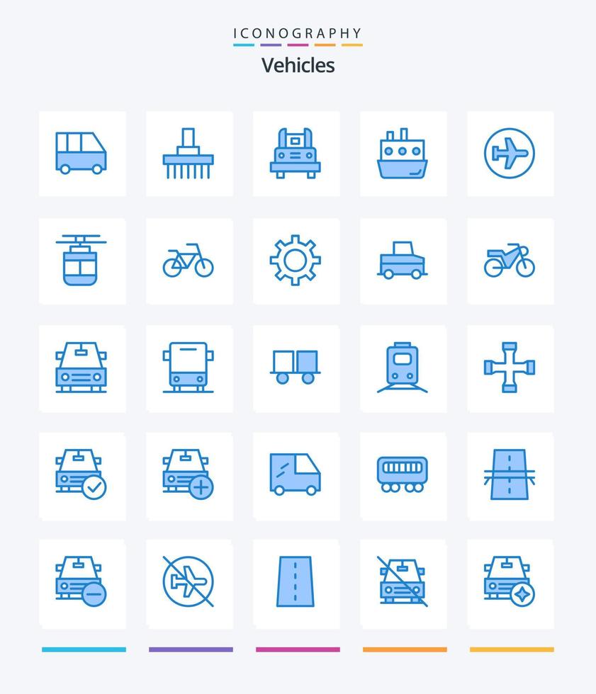 kreative Fahrzeuge 25 blaues Symbolpaket wie Verkehr. Wagen. Traktor. Boot. Transport vektor
