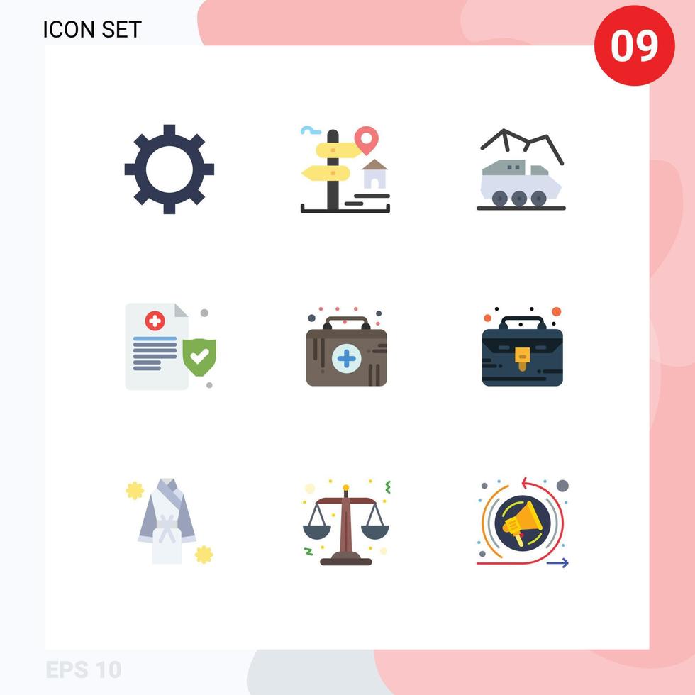 9 universelle flache Farben für Web- und mobile Anwendungen Erste-Hilfe-Kit für medizinische Hilfe Planetenpolitik Gesundheit editierbare Vektordesign-Elemente vektor